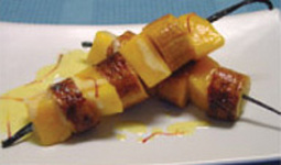 Mango & Sweet Plantain on Vanilla Stick & Saffron Sauce